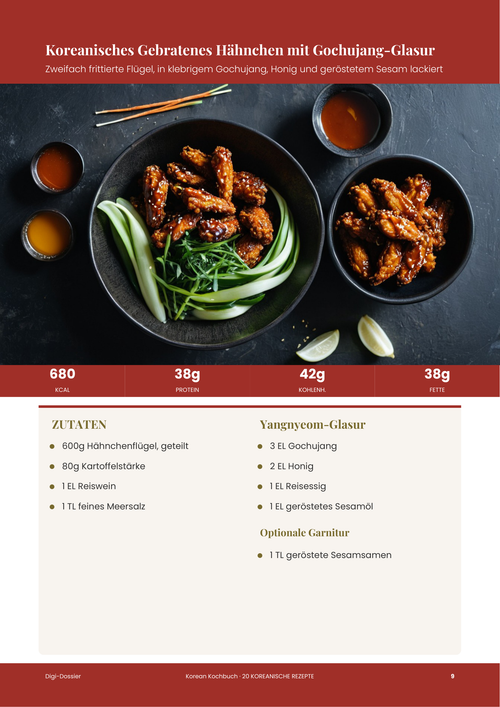 Beispiel-Rezeptseite &mdash; Koreanisches Gebratenes Hühnchen mit Gochujang-Glasur (Zweifach frittiert & extra knusprig)