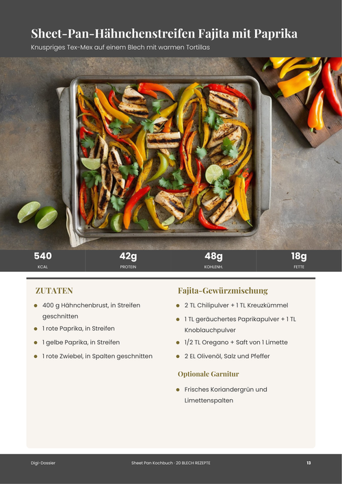 Beispiel-Rezeptseite &mdash; Sheet-Pan-Hähnchenstreifen Fajita mit Paprika (Tex-Mex vom Blech)