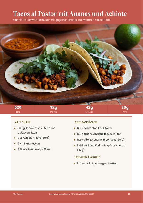 Beispiel-Rezeptseite &mdash; Taco- & Burrito-Kochbuch