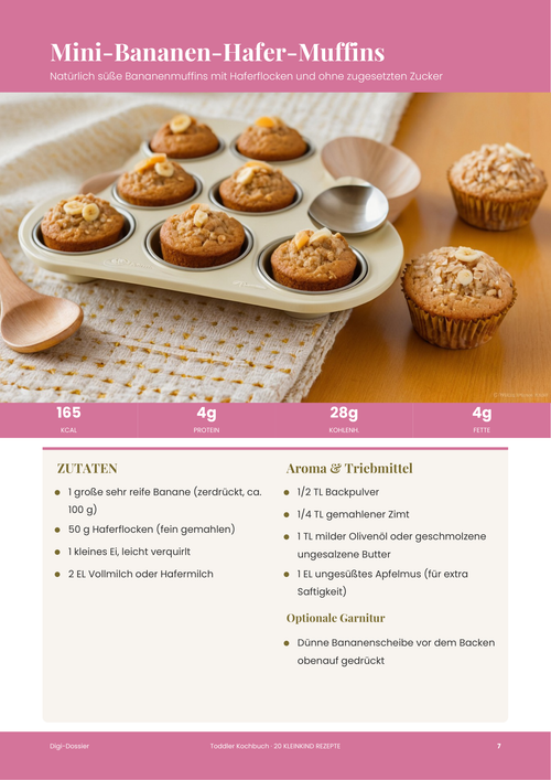 Beispiel-Rezeptseite &mdash; Mini-Bananen-Hafer-Muffins (Kleinkind-Snack ohne Zucker)