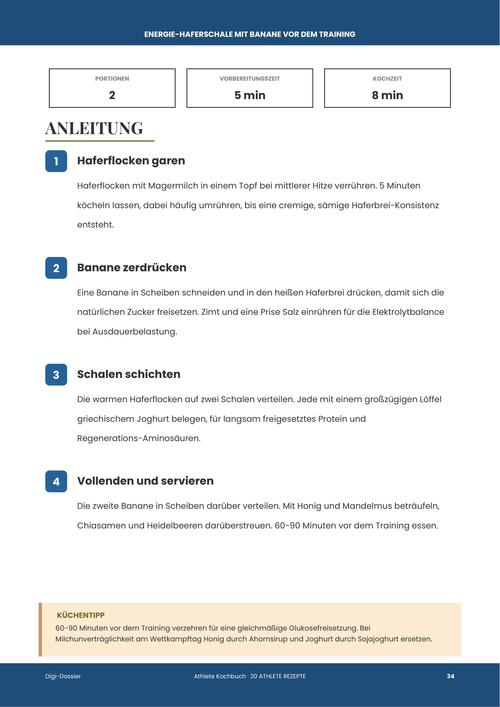 Beispiel-Anleitungsseite &mdash; Energie-Haferschale mit Banane vor dem Training (Komplexe Kohlenhydrate)