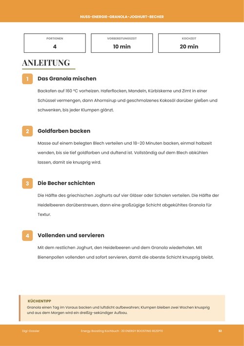 Beispiel-Anleitungsseite &mdash; Nuss-Energie-Granola-Joghurt-Becher (Frühstück zum Vorbereiten)