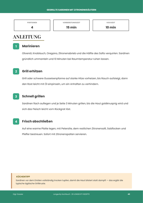 Beispiel-Anleitungsseite &mdash; Gegrillte Sardinen mit Zitronenkräutern (Ikarisches Omega-3-Festmahl)