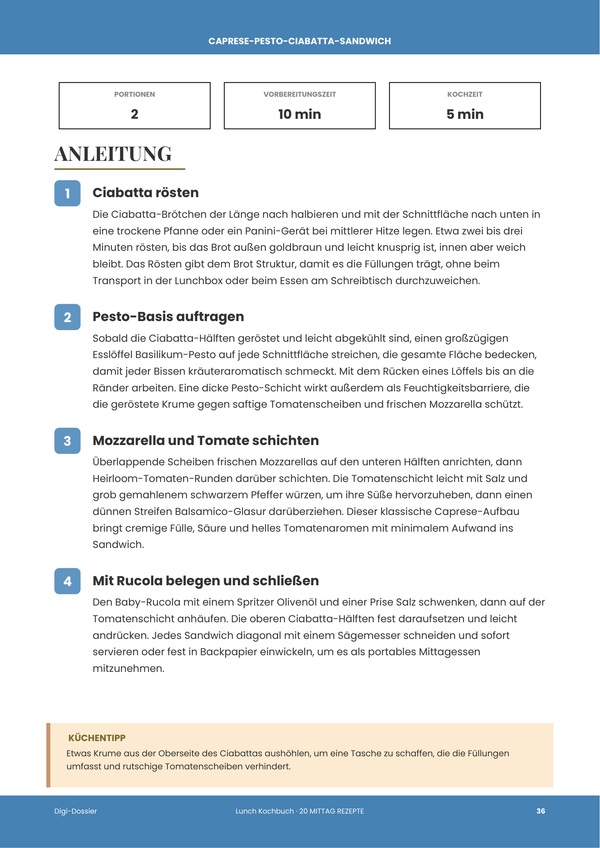 Beispiel-Anleitungsseite &mdash; Lunch-Kochbuch