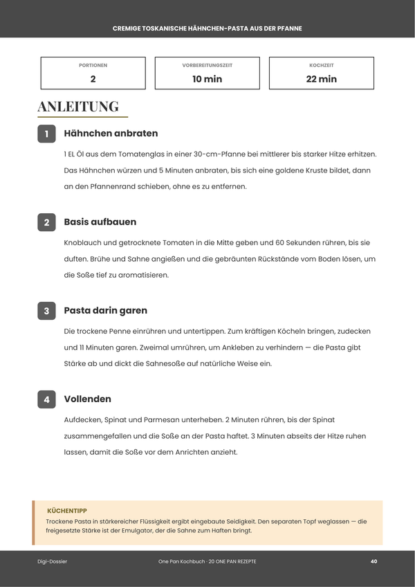 Beispiel-Anleitungsseite &mdash; Ein-Pfannen-Kochbuch