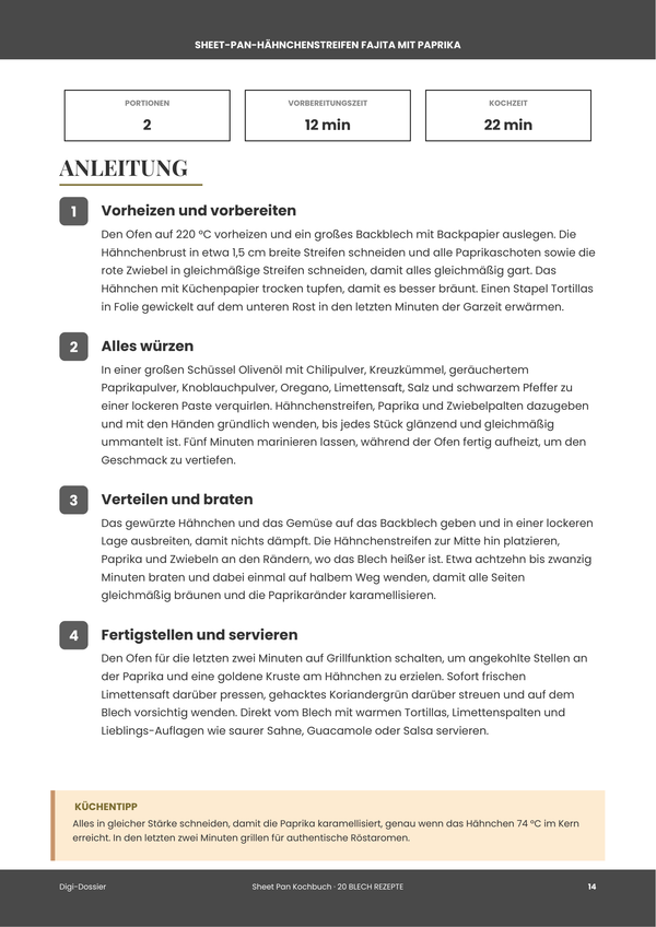 Beispiel-Anleitungsseite &mdash; Blechpfannen-Kochbuch