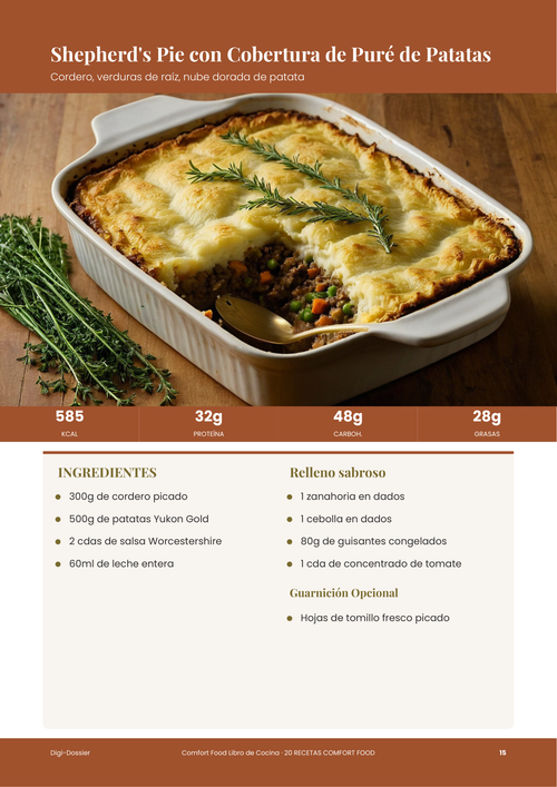 Página de receta de muestra &mdash; Shepherd's Pie con Cobertura de Puré de Patatas (Clásico Reconfortante al Horno)