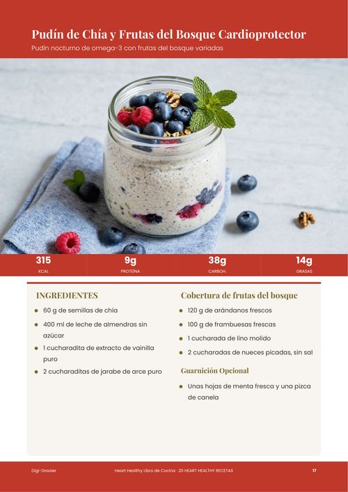 Página de receta de muestra &mdash; Pudín de Chía y Frutas del Bosque Cardioprotector (Receta Nocturna de Omega-3)