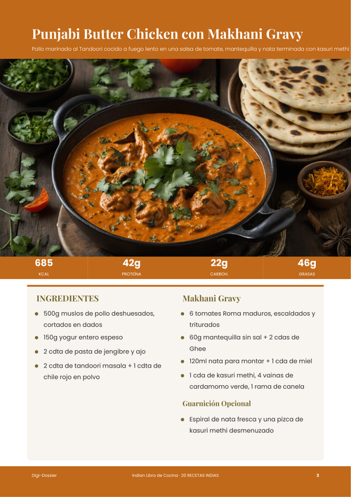Página de receta de muestra &mdash; Pollo a la Mantequilla Punjabi con Makhani Gravy (receta estilo restaurante)
