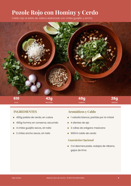 Página de receta de muestra &mdash; Pozole Rojo con Hominy y Cerdo (Caldo Rojo al Estilo de Jalisco)