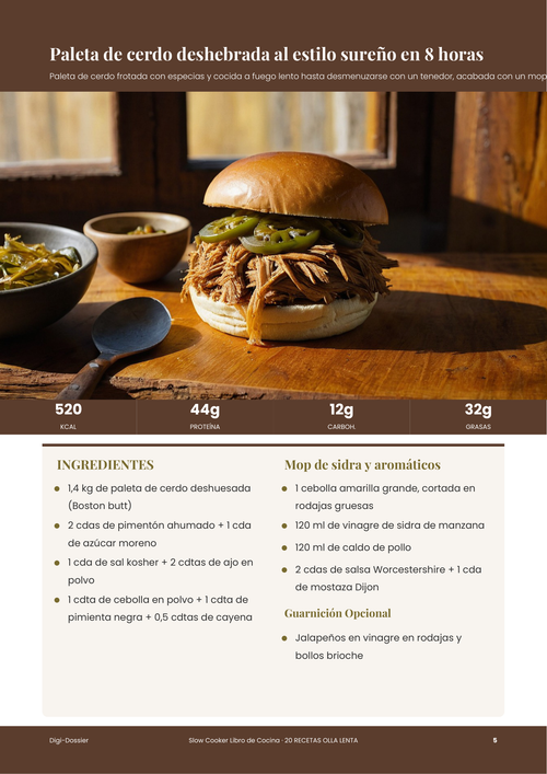 Página de receta de muestra &mdash; Paleta de cerdo deshebrada al estilo sureño en 8 horas (receta de olla lenta)