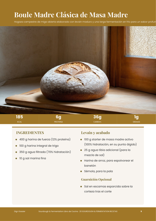 Página de receta de muestra &mdash; Boule Madre Clásica de Masa Madre (Hogaza Campestre de Miga Abierta)