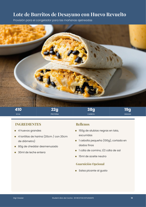 Página de receta de muestra &mdash; Lote de Burritos de Desayuno con Huevo Revuelto (Meal Prep para el Congelador)