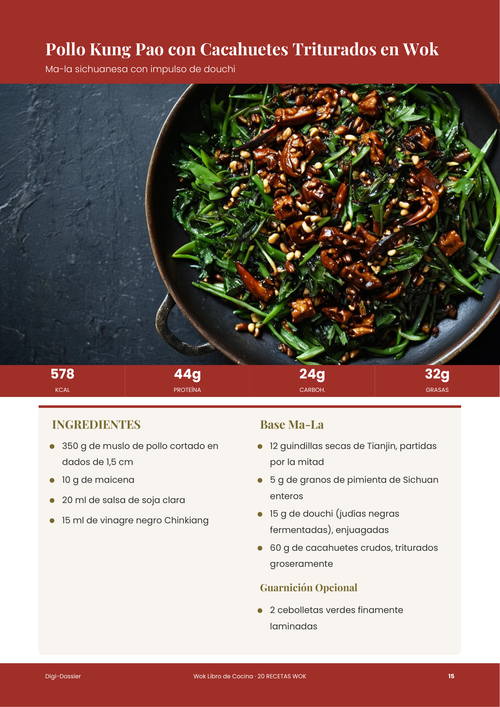 Página de receta de muestra &mdash; Pollo Kung Pao con Cacahuetes Triturados al Wok (Salteado Ma-La de Sichuan)
