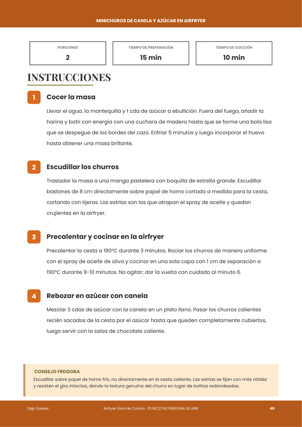 Página de instrucciones de muestra &mdash; Recetario para Airfryer