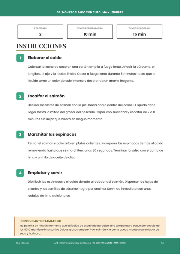 Página de instrucciones de muestra &mdash; Recetario Antiinflamatorio