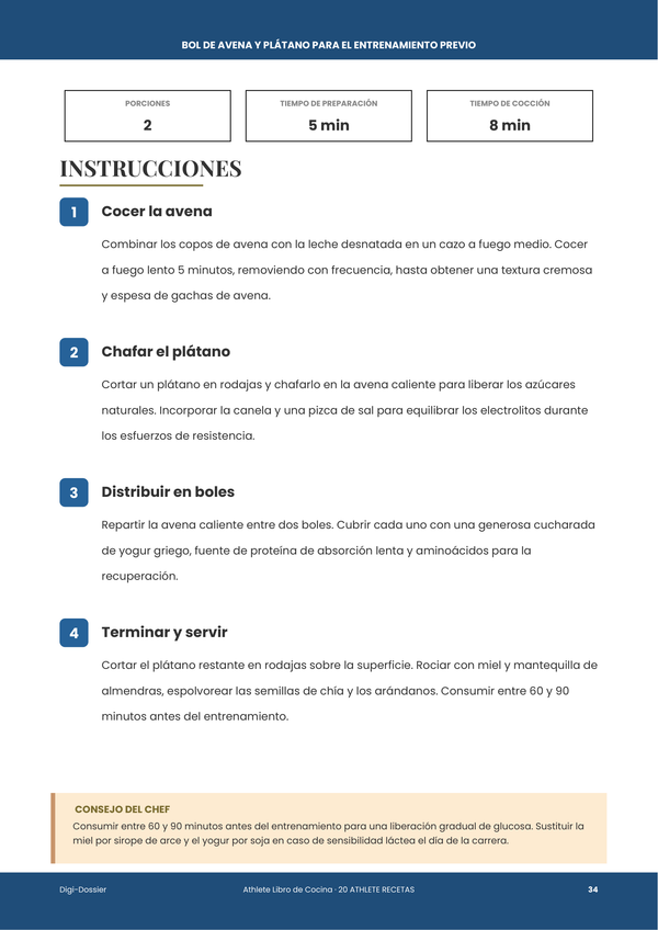 Página de instrucciones de muestra &mdash; Recetario para Atletas