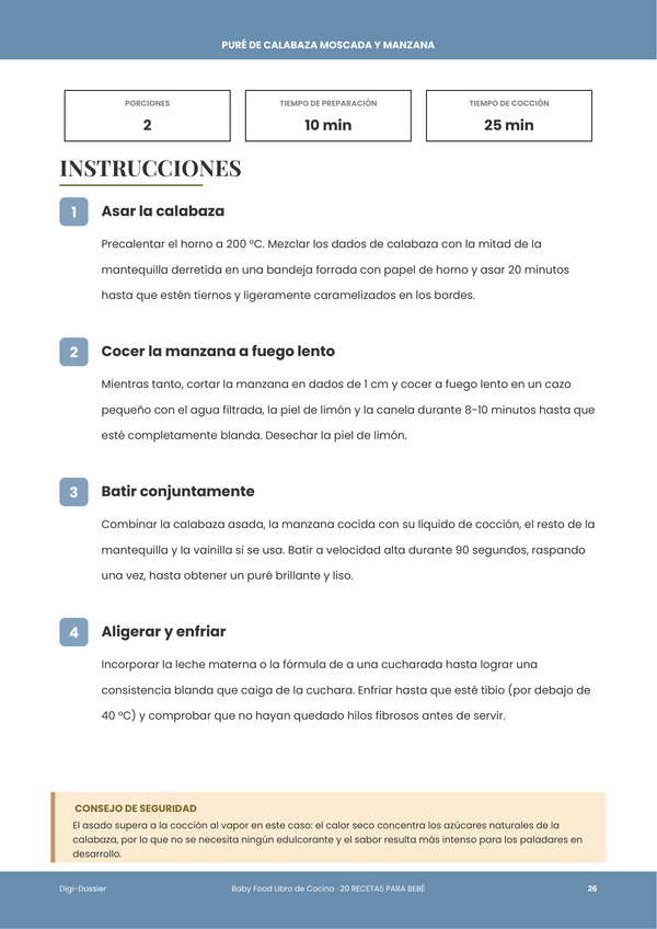 Página de instrucciones de muestra &mdash; Recetario para Bebés