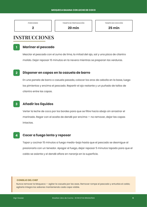 Página de instrucciones de muestra &mdash; Moqueca Baiana con leche de coco (guiso bahiano de pescado)