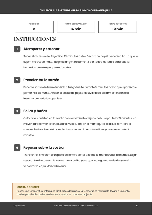 Página de instrucciones de muestra &mdash; Chuletón a la Sartén de Hierro Fundido con Mantequilla (al estilo de restaurante)