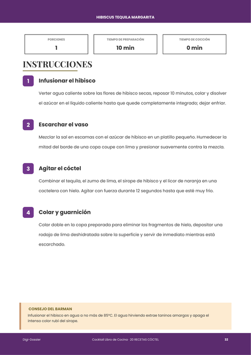 Página de instrucciones de muestra &mdash; Hibiscus Tequila Margarita (Sour de agave floral de color rubí intenso)