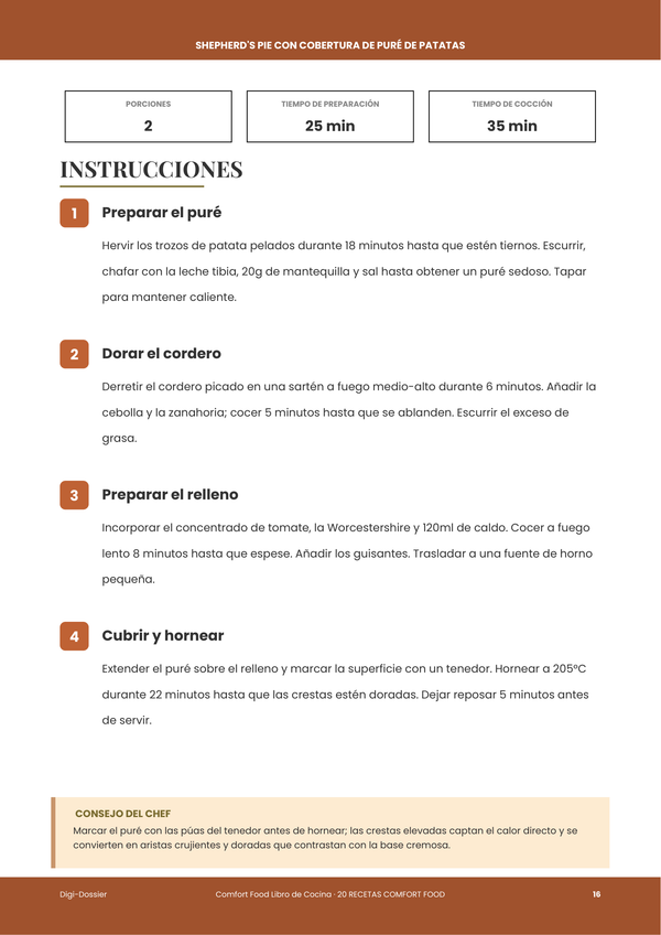 Página de instrucciones de muestra &mdash; Recetario Comfort Food