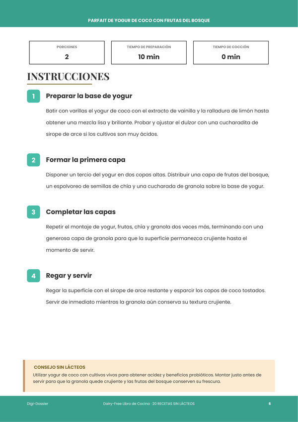 Página de instrucciones de muestra &mdash; Recetario Sin Lácteos
