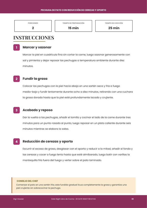Página de instrucciones de muestra &mdash; Recetario Noche de Cita
