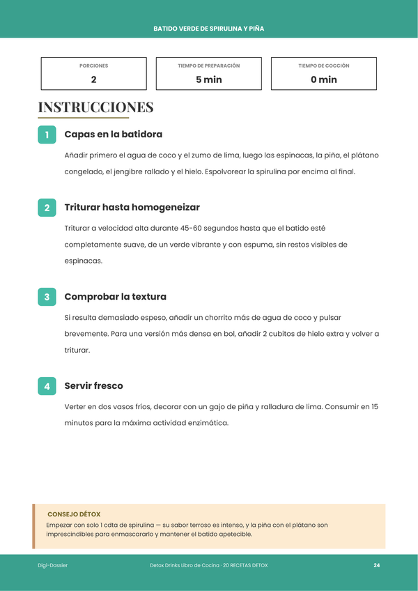 Página de instrucciones de muestra &mdash; Bebidas Detox