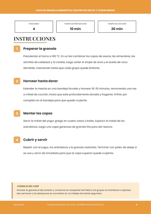 Página de instrucciones de muestra &mdash; Copa de Granola Energética con Frutos Secos y Yogur Griego (Desayuno para Preparar)
