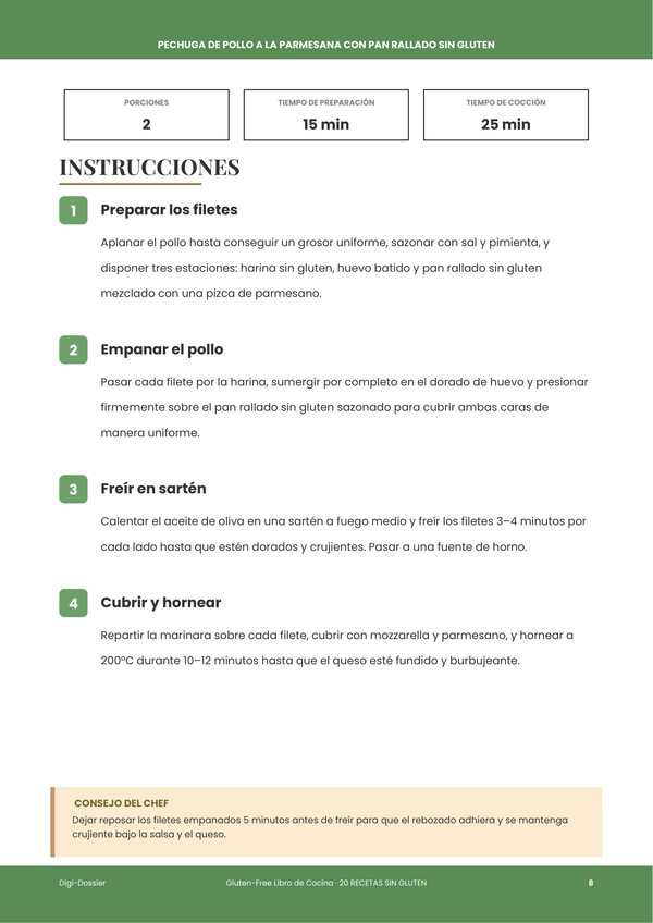 Página de instrucciones de muestra &mdash; Libro de Cocina Sin Gluten