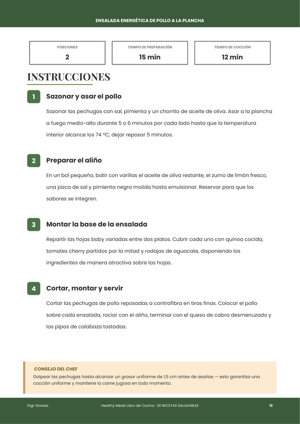 Página de instrucciones de muestra &mdash; Comidas Saludables