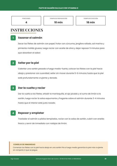 Página de instrucciones de muestra &mdash; Filete de Salmón Salvaje con Vitamina D (con Costra de Cúrcuma y Jengibre)