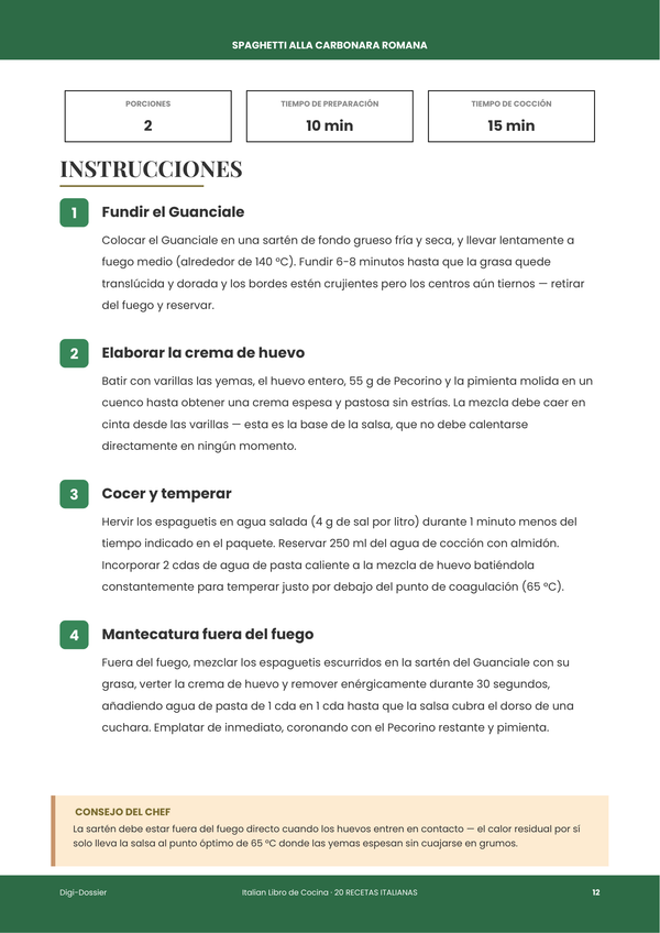 Página de instrucciones de muestra &mdash; Recetario Italiano
