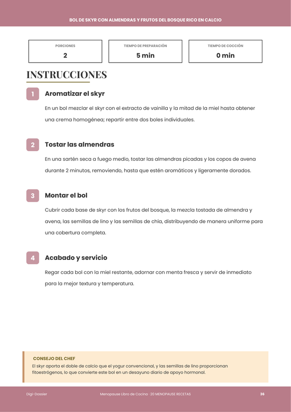 Página de instrucciones de muestra &mdash; Libro de Cocina para la Menopausia