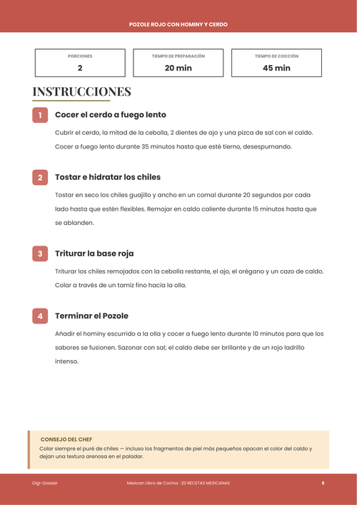 Página de instrucciones de muestra &mdash; Pozole Rojo con Hominy y Cerdo (Caldo Rojo al Estilo de Jalisco)