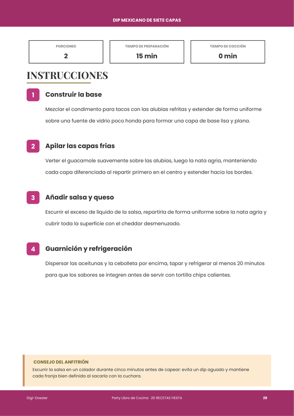 Página de instrucciones de muestra &mdash; Recetas para Fiestas