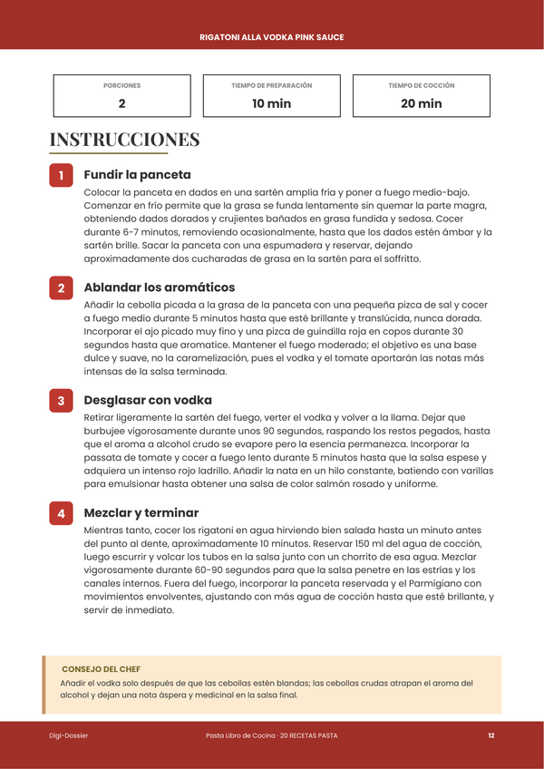 Página de instrucciones de muestra &mdash; Recetario de Pasta