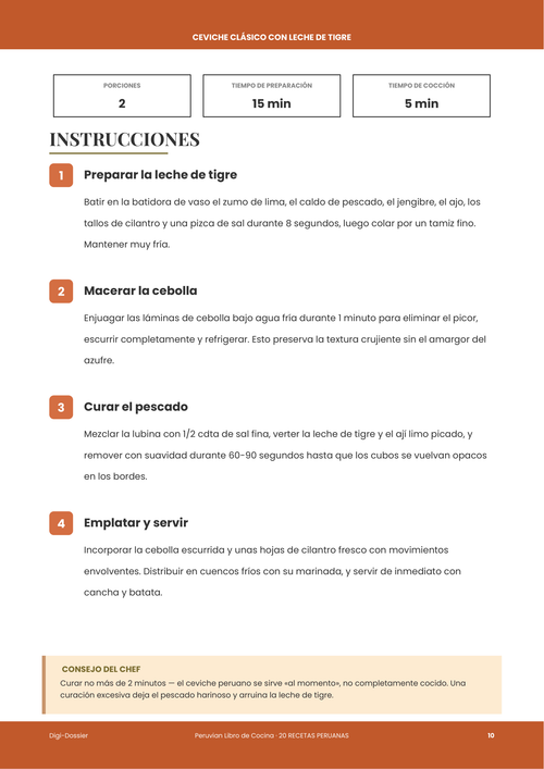 Página de instrucciones de muestra &mdash; Ceviche Clásico con Leche de Tigre (Lubina curada en cítricos al estilo peruano)