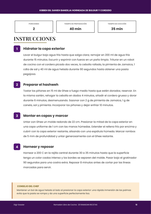 Página de instrucciones de muestra &mdash; Recetario de Ramadán
