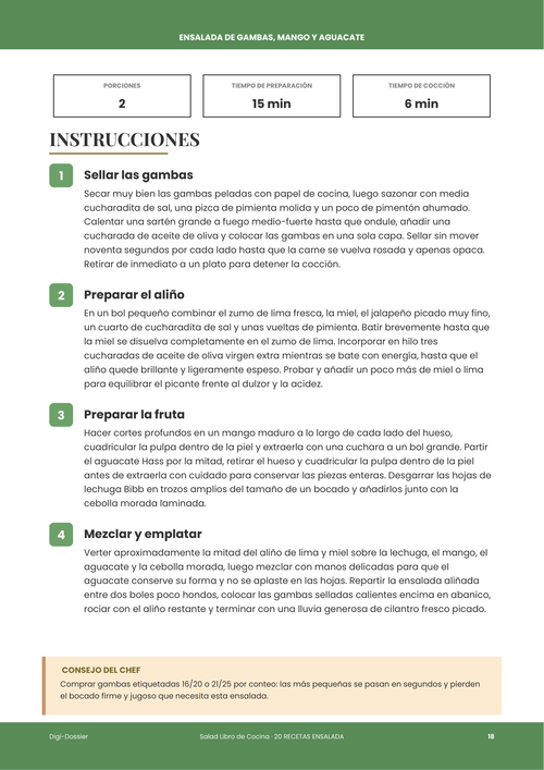 Página de instrucciones de muestra &mdash; Ensalada de Gambas, Mango y Aguacate (Fresca y Cítrica)