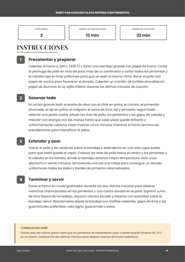 Página de instrucciones de muestra &mdash; Recetario de Bandeja al Horno