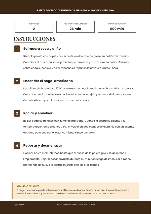 Página de instrucciones de muestra &mdash; Libro de Cocina de Ahumador