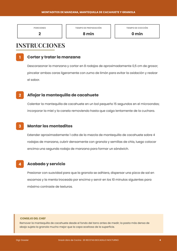Página de instrucciones de muestra &mdash; Libro de Cocina de Snacks