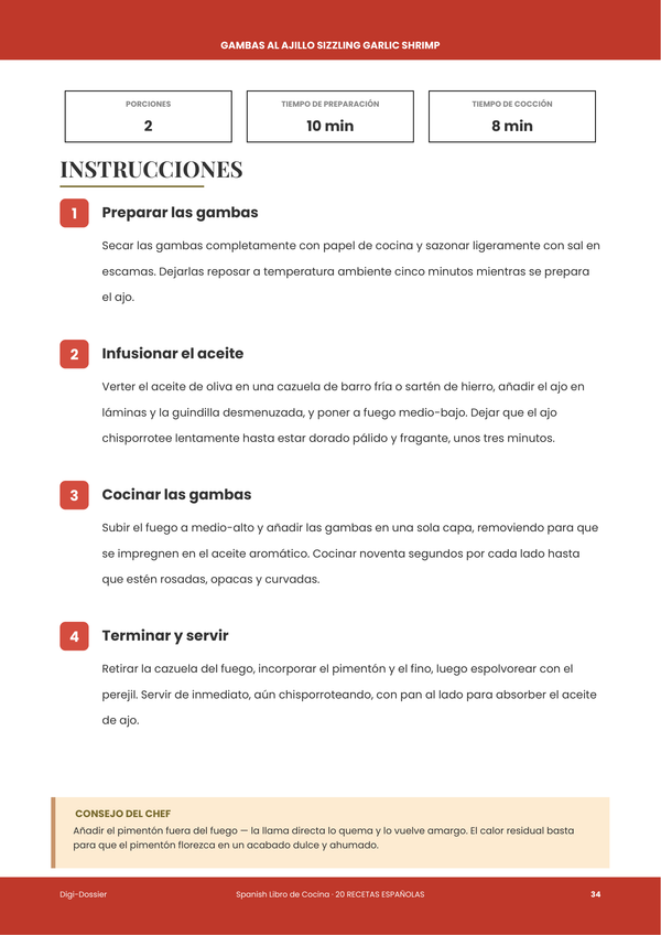 Página de instrucciones de muestra &mdash; Libro de cocina española