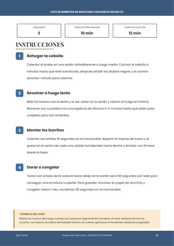 Página de instrucciones de muestra &mdash; Libro de cocina para estudiantes