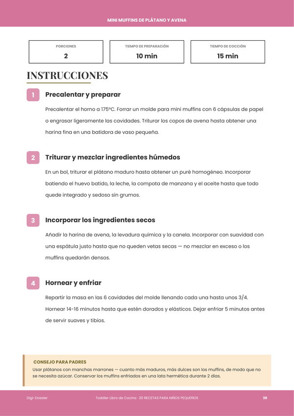 Página de instrucciones de muestra &mdash; Recetario para Niños Pequeños