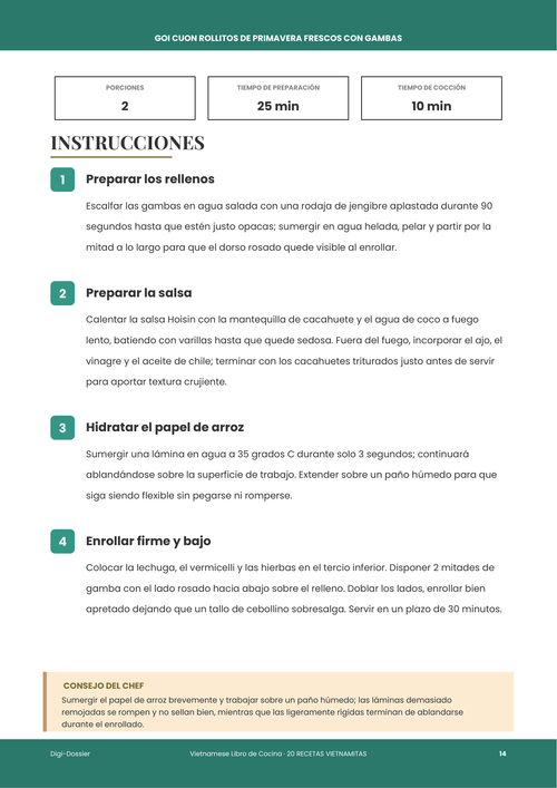 Página de instrucciones de muestra &mdash; Goi Cuon Rollitos de Primavera Frescos con Gambas (Sin Cocción)