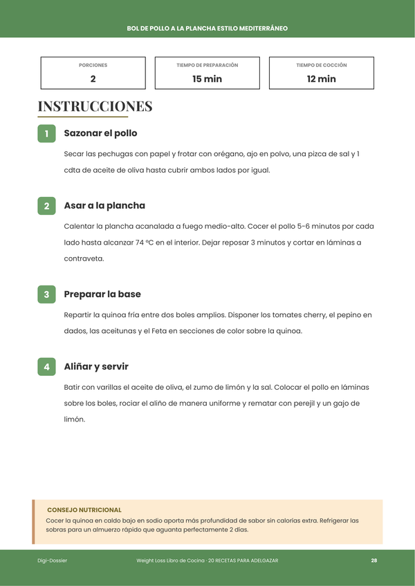 Página de instrucciones de muestra &mdash; Libro de Cocina para Perder Peso