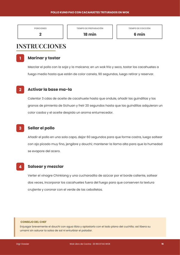 Página de instrucciones de muestra &mdash; Libro de Cocina para Wok